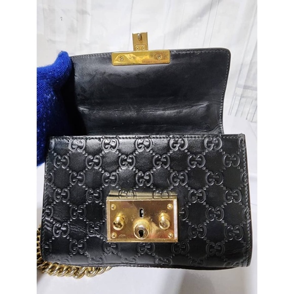 Authentic Gucci Guccissima Leather Small Padlock Shoulder Bag Black - Picture 12 of 16